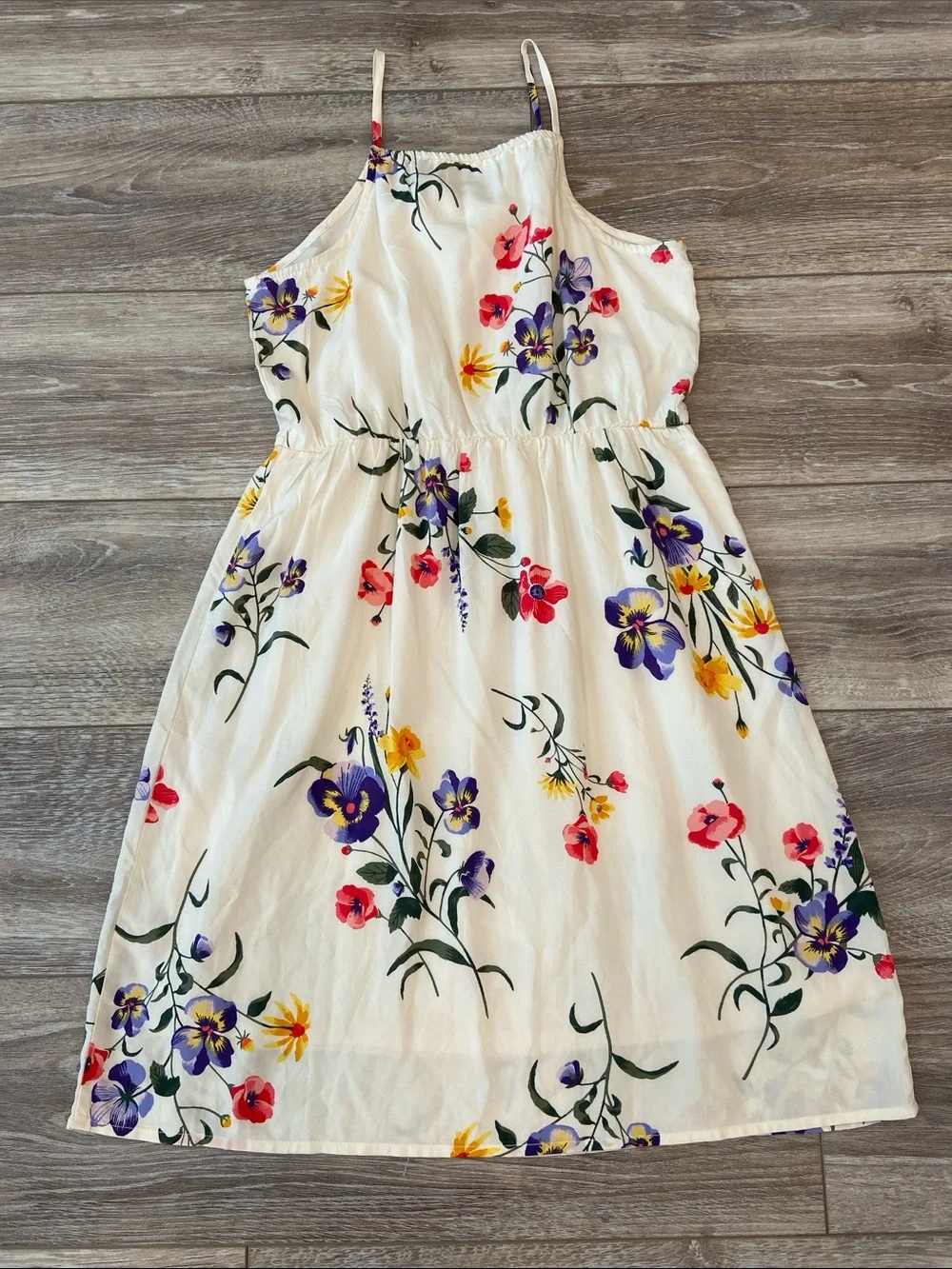Old Navy Girls' White Floral Sun Dress with Pink & Purple Blooms